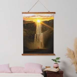 Picturesque Nature - Waterfall During Sunset Hanging Tapestry