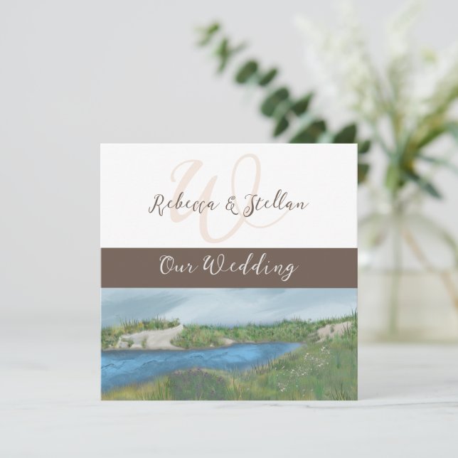 Picturesque Painted Seaside Wedding Invitation (Standing Front)