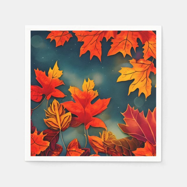 Picturesque Rustic Autumn Maple Leaves Napkin (Front)