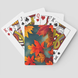 Picturesque Rustic Autumn Maple Leaves Playing Cards