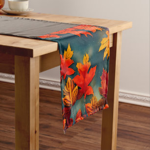 Picturesque Rustic Autumn Maple Leaves Short Table Runner