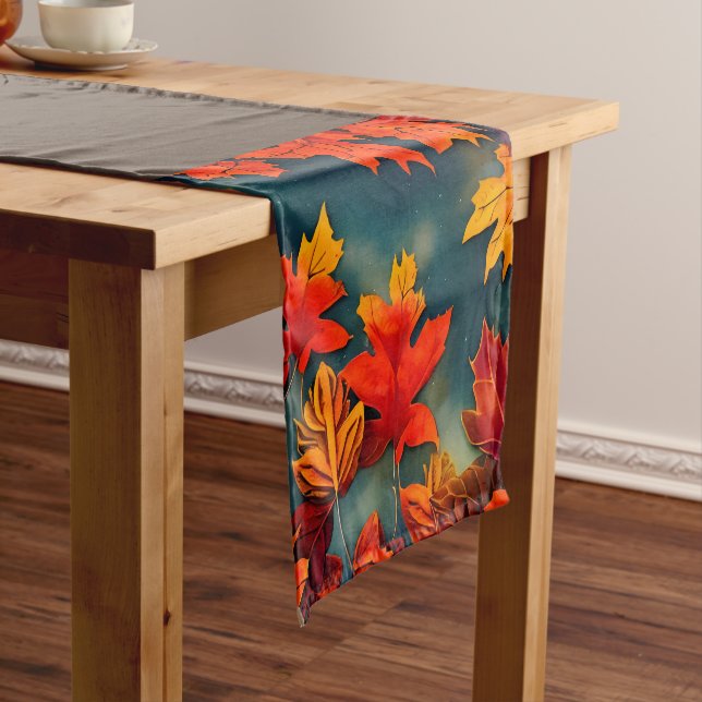 Picturesque Rustic Autumn Maple Leaves Short Table Runner (In Situ)