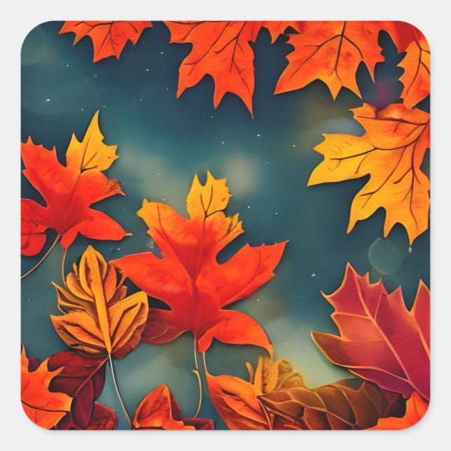 Picturesque Rustic Autumn Maple Leaves Square Sticker (Front)