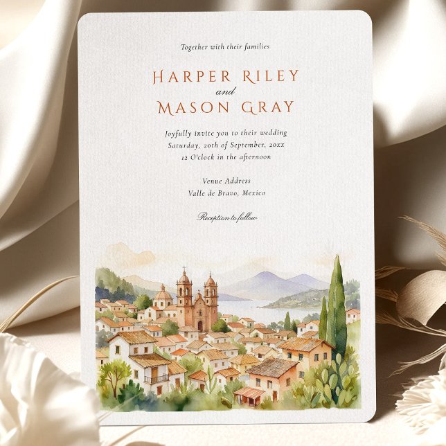 Picturesque Valle de Bravo Mexico Watercolor Invitation (Creator Uploaded)