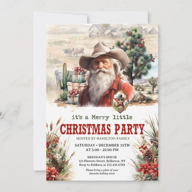 Picturesque western Santa cowboy sheriff's badge Invitation (Front)