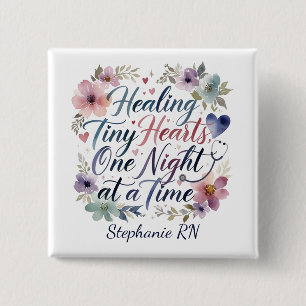 PICU Nurse Healing Tiny Hearts Watercolor 15 Cm Square Badge