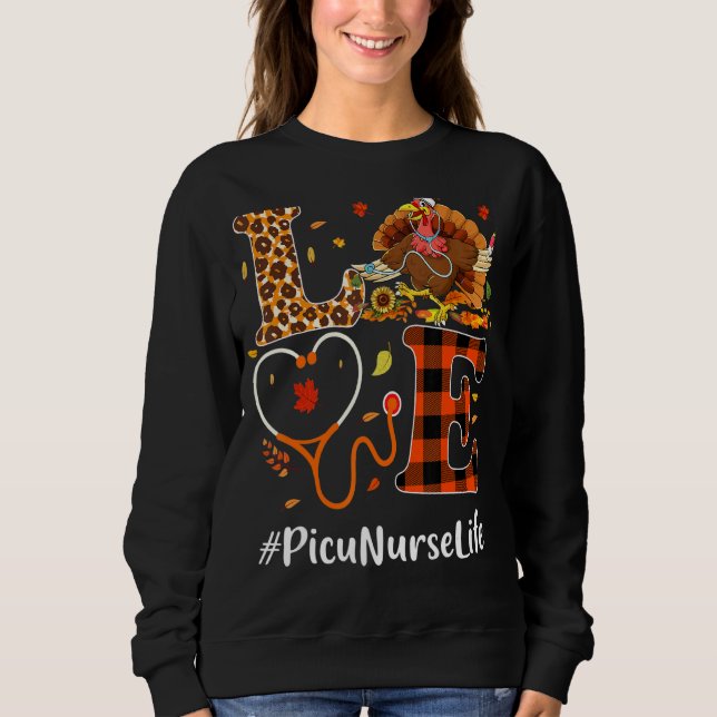 Picu Nurse Love Thanksgiving Leopard Stethoscope T Sweatshirt (Front)