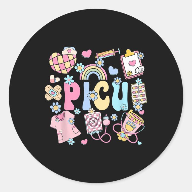 Picu Nurse Stuff Retro Paediatrics Nurse Icu Peds  Classic Round Sticker (Front)