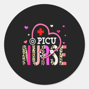 Picu Nurse Valentines Day Leopard Heart Stethoscop Classic Round Sticker