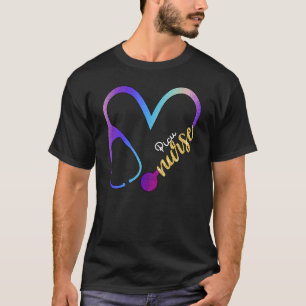Picu Nurse Watercol Love Heart Stethoscope Rn Nurs T-Shirt