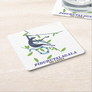 Pidurutalagala Sri Lanka travel poster. Square Paper Coaster