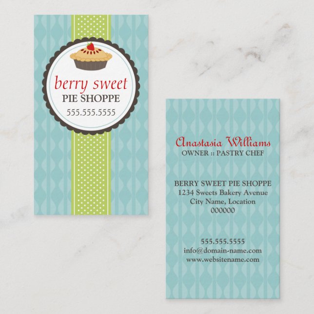 Pie Bakery Blue Green Business Card (Front/Back)