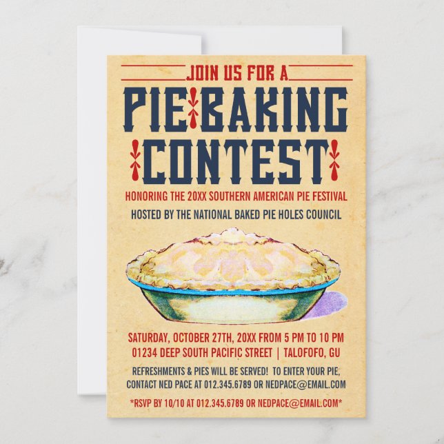 Pie Baking Contest Invitations (Front)
