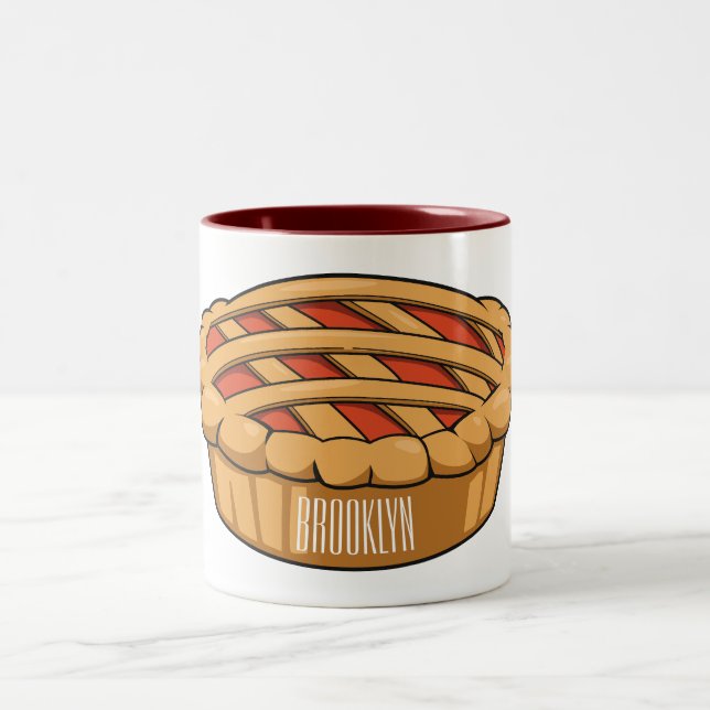 Pie cartoon illustration  Two-Tone coffee mug (Center)