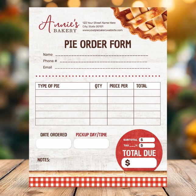 Pie for Bakery Custom Order Form (Creator Uploaded)