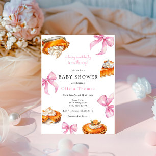 Pie Pink Bow Baby Shower Invitation