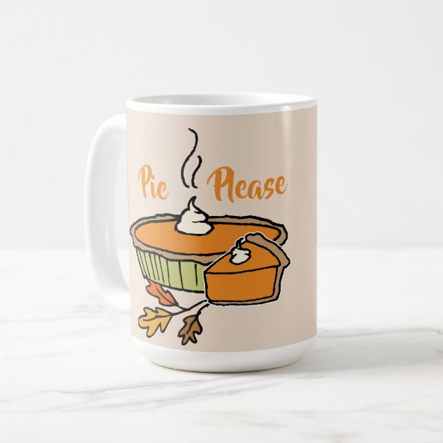 Pie Please Thanksgiving Themed Mug Tan Background (Front Left)