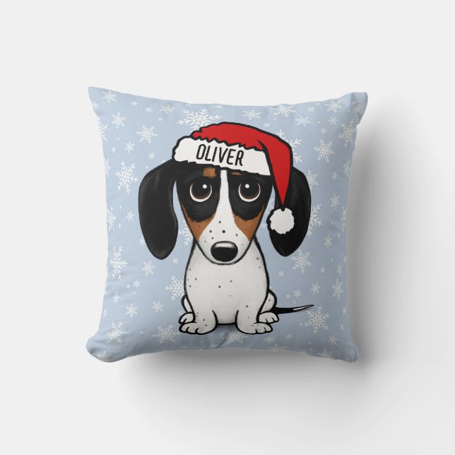 Piebald Dachshund Christmas Custom Name Cute Dog Cushion (Front)