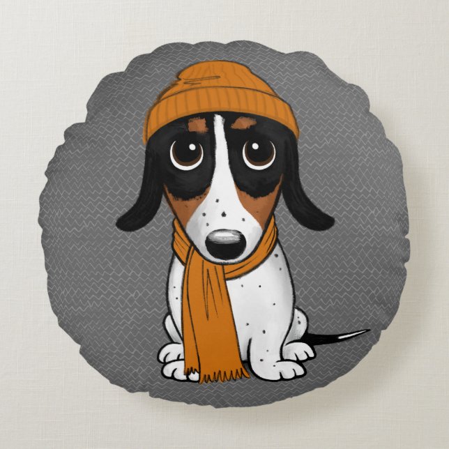 Piebald Dachshund Cute Hipster Dog Round Pillow (Front)