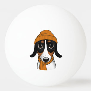 Piebald Dachshund Dog with Beanie Cap Ping Pong Ball