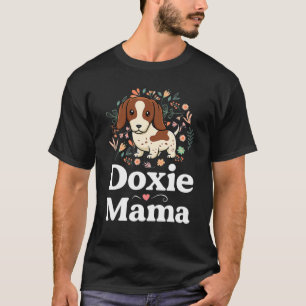 Piebald Dachshund Mum Doxie Mama Floral Dog Lover T-Shirt