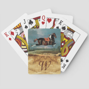 Piebald Horse Cehero Rearing Parcment Monogram Playing Cards