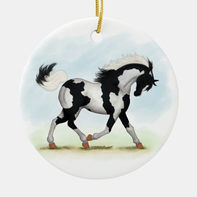 Piebald Overo Pinto Horse Ceramic Ornament (Front)