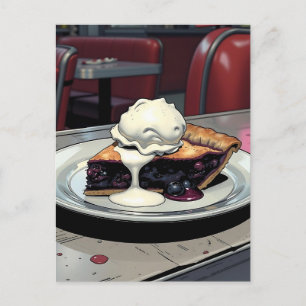 Piece of Blueberry Pie and Vanilla Ice Cream   Postcard