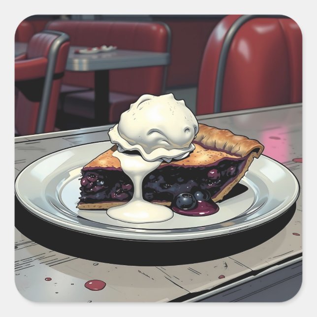 Piece of Blueberry Pie and Vanilla Ice Cream   Square Sticker (Front)