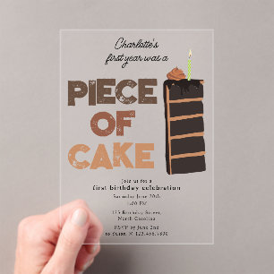 Piece of Cake Invite 1st First Birthday Cute Acrylic Invitations