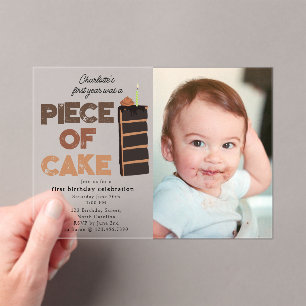 Piece of Cake Invite 1st First Birthday Photo Acrylic Invitations
