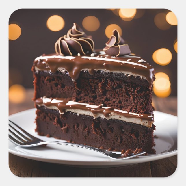 Piece Of Chocolate Cake Square Sticker (Front)