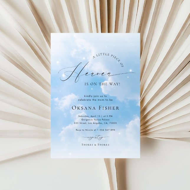 Piece of Heaven Blue Sky Clouds Boy Baby Shower Invitation (Creator Uploaded)