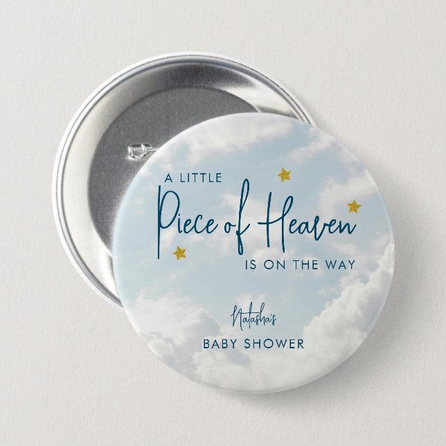 Piece of Heaven Clouds Nine Baby Shower 7.5 Cm Round Badge (Front & Back)