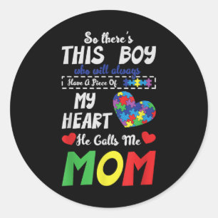 Piece Of My Heart Mum Son Autistic Kids Autism Classic Round Sticker