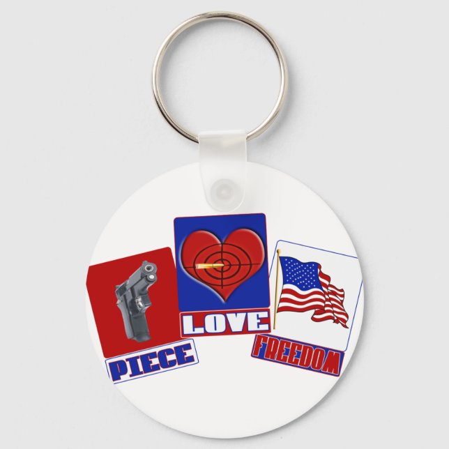 PIECE  (PEACE)  LOVE (HEART)  FREEDOM (USA FLAG) KEY RING (Front)