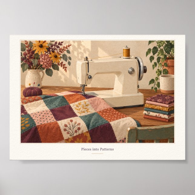Pieces into Patterns Quilting Studio Art Poster (Front)