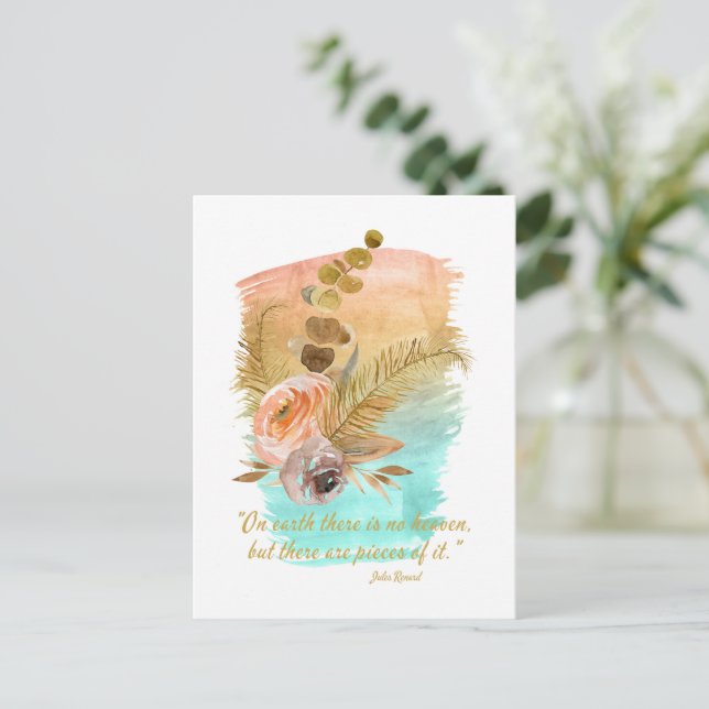 Pieces of Heaven Quote Boho Flowers  Postcard (Standing Front)