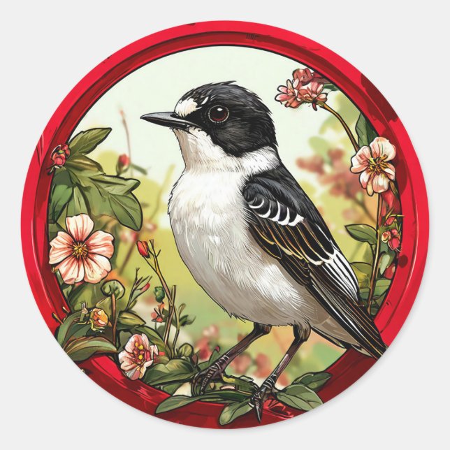 🌿Pied flycatcher Bird For Nature Wildlife Lover Classic Round Sticker (Front)