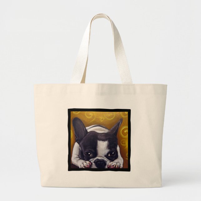 Pied Frenchie Nap Large Tote Bag (Front)