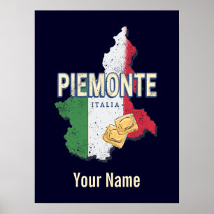 Piedmont Italy Retro Region Map Vintage Pasta Poster