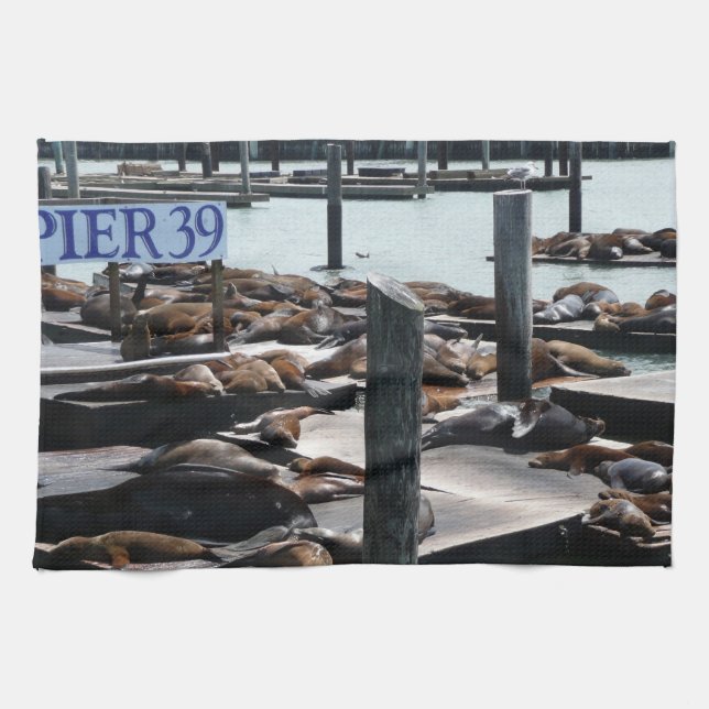 Pier 39 Sea Lions Tea Towel (Horizontal)