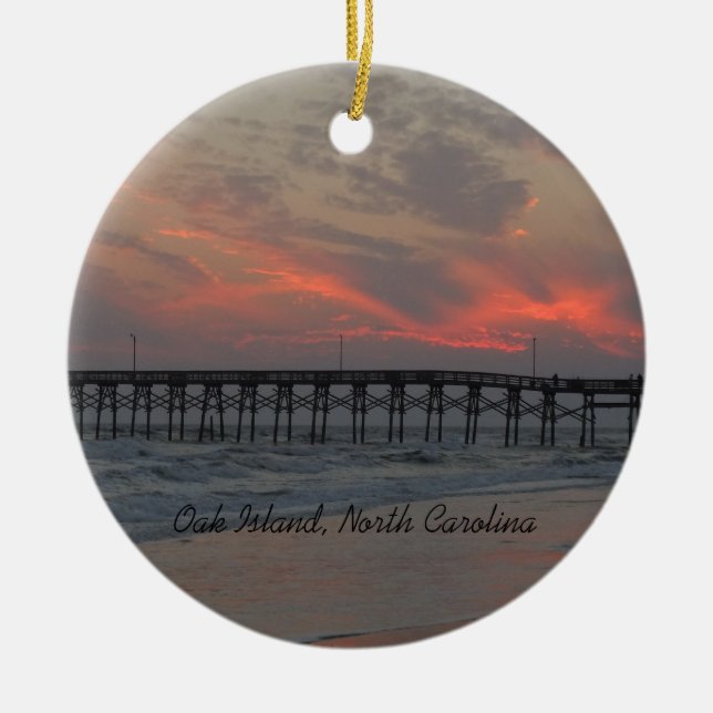 Pier and Sunset - Oak Island, NC Ceramic Ornament (Front)