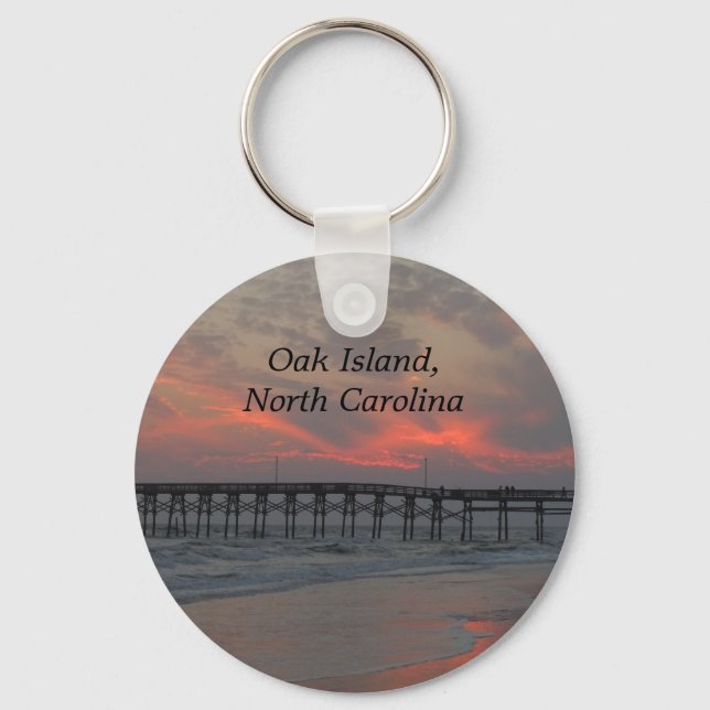 Pier and Sunset - Oak Island, NC Key Ring (Front)
