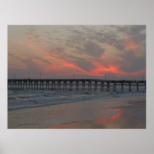 Pier and Sunset - Oak Island, NC Poster