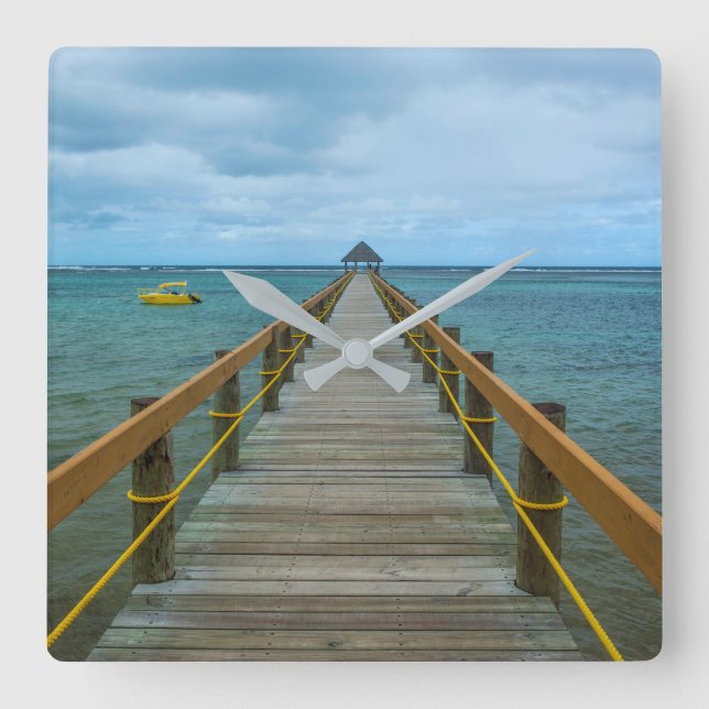 Pier At Coral Coast, Fiji Square Wall Clock (Front)