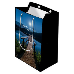 Pier at Night under a Full Moon Birthday Medium Gift Bag
