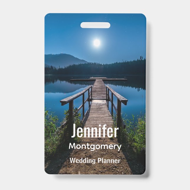 Pier at Night under a Full Moon ID Badge (Front)