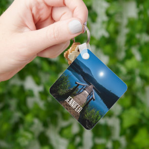 Pier at Night under a Full Moon Key Ring
