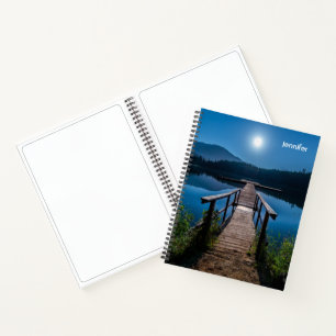 Pier at Night under a Full Moon Notebook